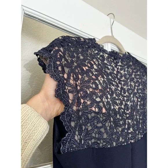 Women's Navy Blue Long Mermaid Cap Sleeve Chiffon Maxi Formal Wedding Dress 14 - Picture 7 of 12